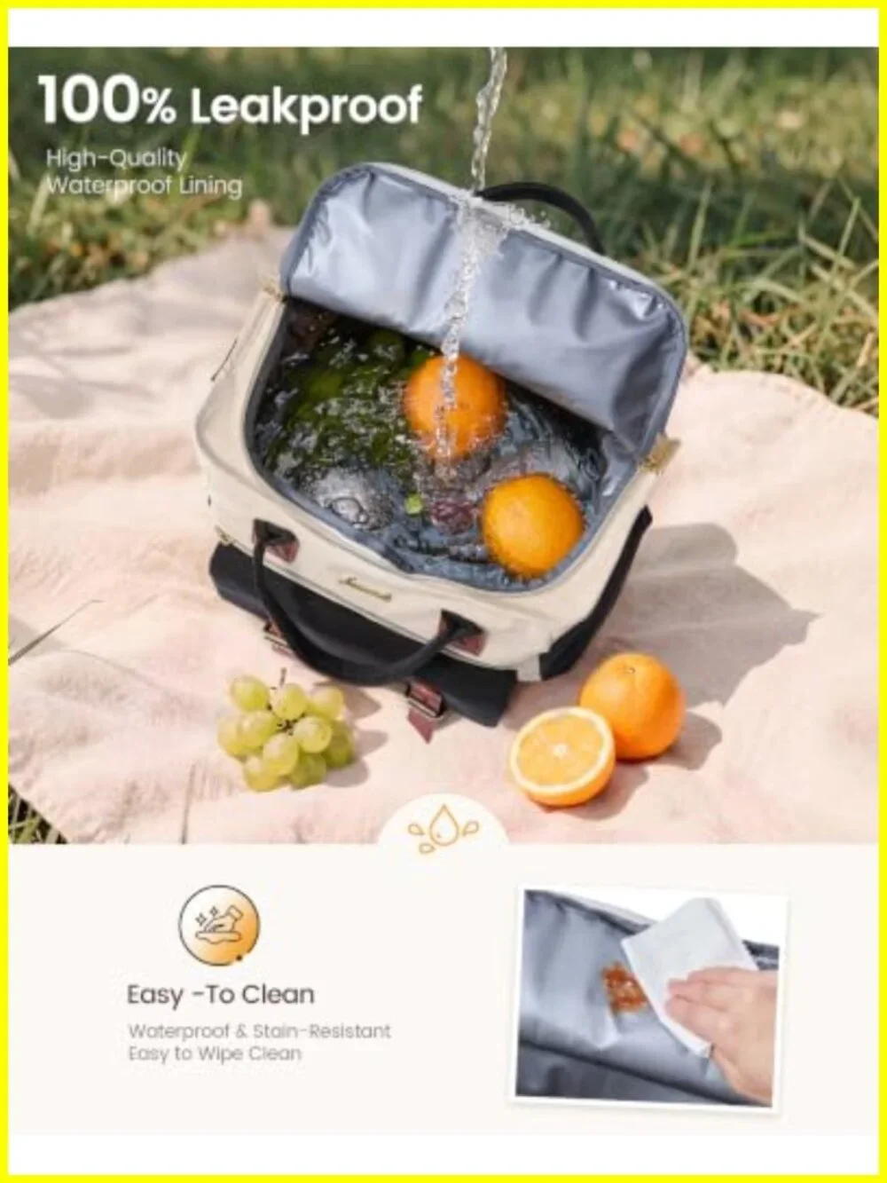 Insulated Lunch Bag with PEVA Lining, Leakproof, Large Capacity for Work &